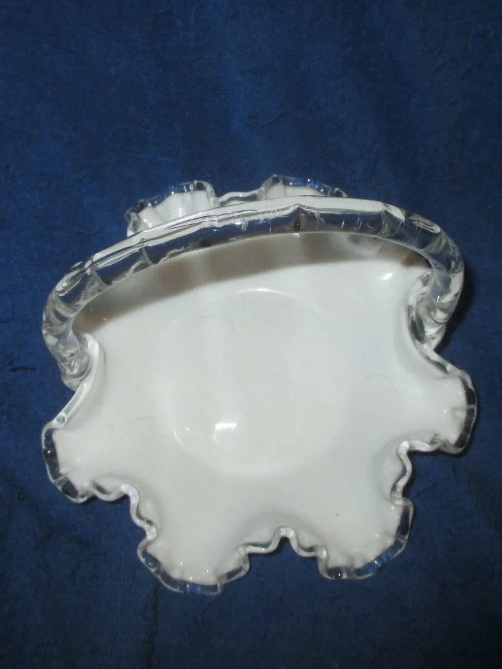 Vintage Fenton Silver Crest Ruffled White Milk Glass 7